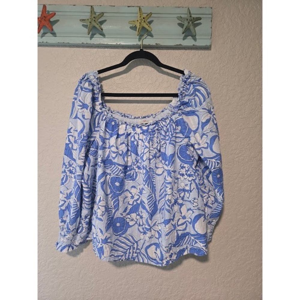 Vineyard Vines Blue Floral Off Shoulder Top